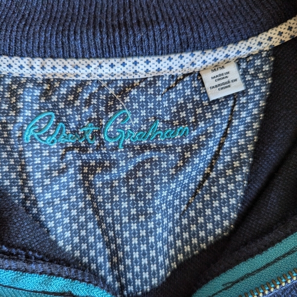 Robert Graham Navy Blue Quarter Zipper Mens Sweater Sz M Classic Office Career - Picture 3 of 7